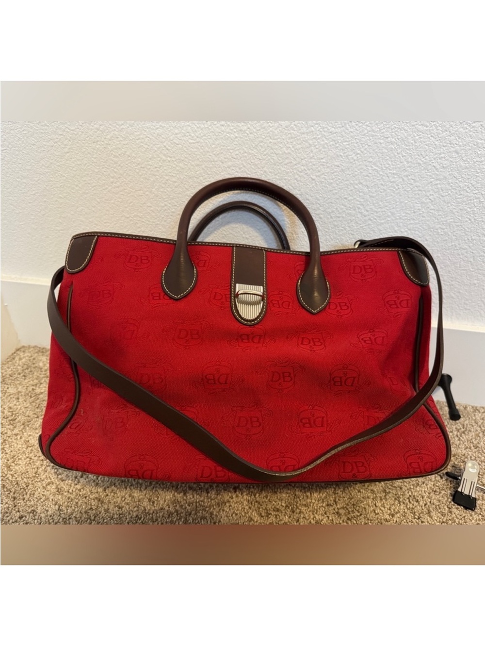Dooney & Bourke red double handle crossbody tote bag